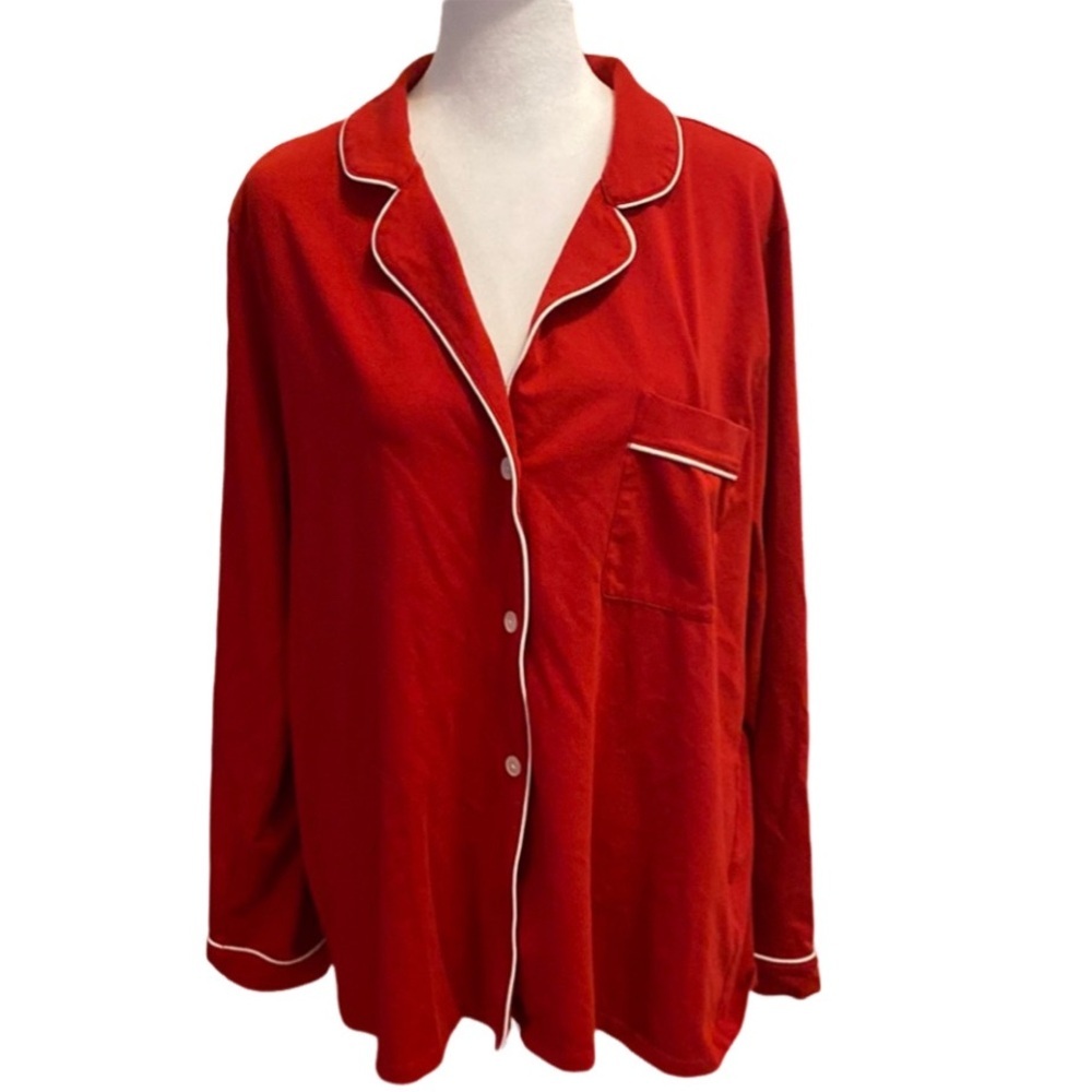 J. Crew Red Pajama Top with White Trim